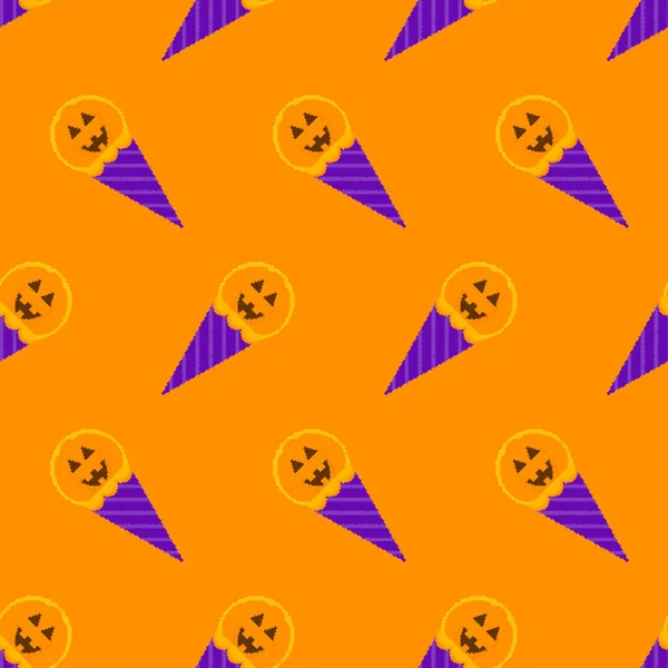 Pixel Art Halloween Jégkrém Zökkenőmentes Minta Halloween Háttér Bites Fagylalt — Stock Vector