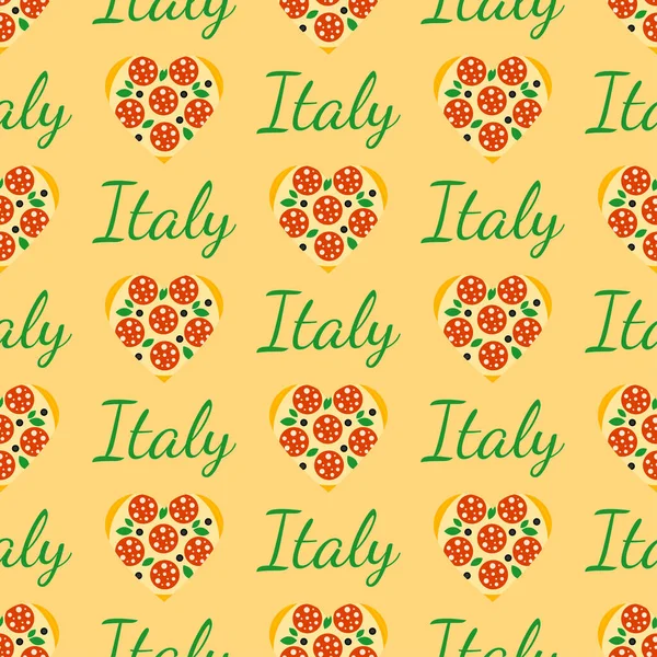 Italy Love Seamless Pattern Pizza Heart Shape Italian Background Independence — Stock Vector
