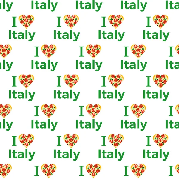 Itália Amo Padrão Sem Costura Forma Coração Pizza Fundo Italiano —  Vetores de Stock