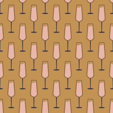 Bir kadeh şampanyada sorun yok. Art deco tarzında ikon şampanya şişesi. Kokteyl partisi geçmişi. Ambalaj kağıdı, duvar kağıdı, kumaş, paketleme için klasik tasarım. Vektör illüstrasyonu