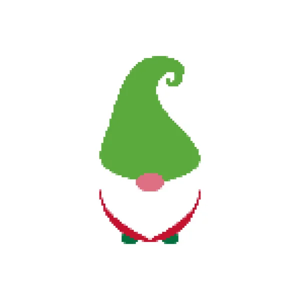 Εικονίδιο Gnome Pixel Στυλ Τέχνης Χριστουγεννιάτικο Ξωτικό Απομονωμένο Λευκό Φόντο — Διανυσματικό Αρχείο