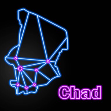 Neon Çad haritası, izole vektör illüstrasyonu.