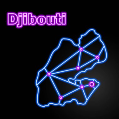 Cibuti neon haritası, izole vektör illüstrasyonu.