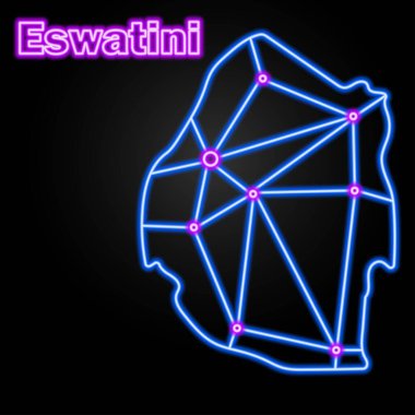 Eswatini neon haritası, izole vektör çizimi.