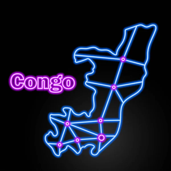 Neon Kongo Haritası Izole Vektör Illüstrasyonu — Stok Vektör