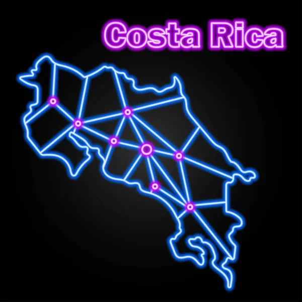 Neon Costa Rica Mapa Ilustración Vectorial Aislada — Vector de stock