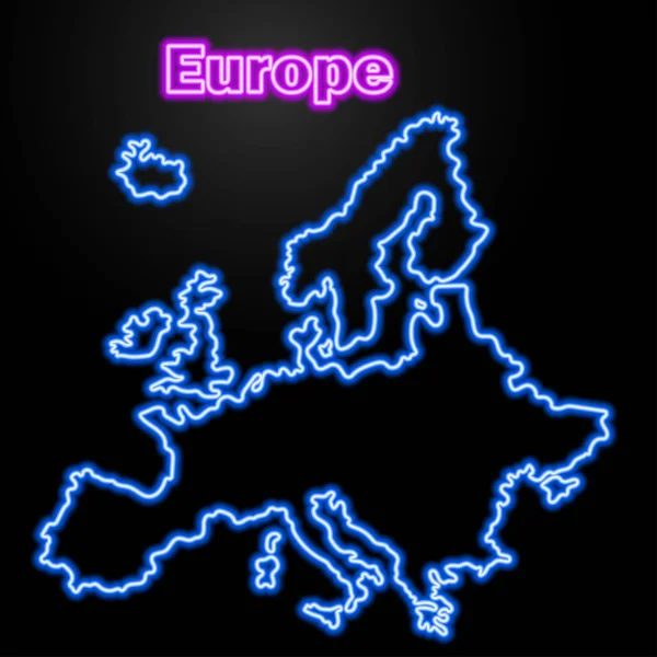 ネオンヨーロッパ地図 孤立したベクトル図 — ストックベクタ