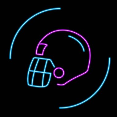 Amerikan futbol kaskı neon levhası, modern parlayan pankart tasarımı, renkli modern tasarım eğilimi siyah arka planda. Vektör illüstrasyonu.