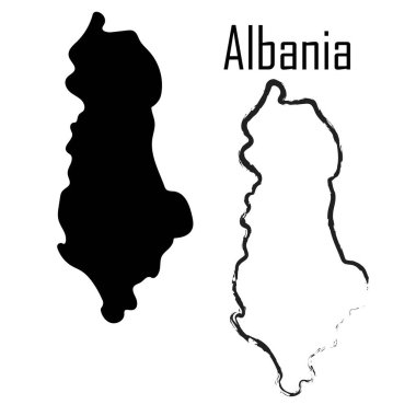 Arnavutluk haritası ve siyah beyaz vektör illüstrasyonu.