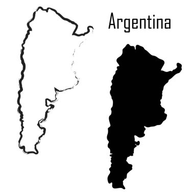 Arjantin haritası, siyah beyaz vektör çizimi.