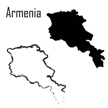 Ermenistan haritası, siyah beyaz vektör illüstrasyonu.