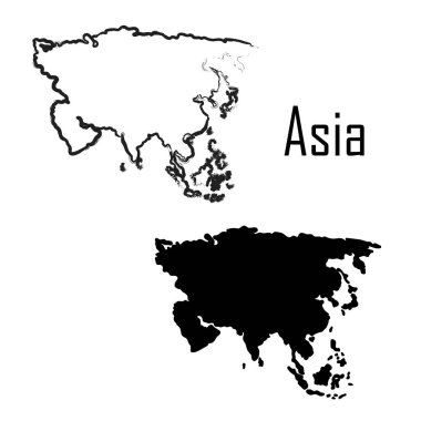 Asya haritası, siyah ve beyaz vektör illüstrasyonu.