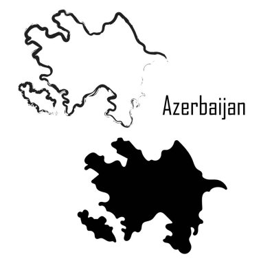 Azerbaycan haritası, siyah beyaz vektör illüstrasyonu.