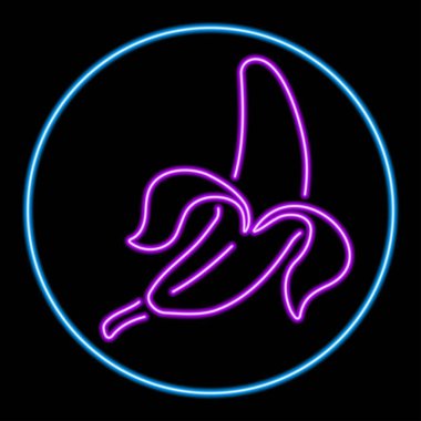 Muz neon levhası, modern parlayan pankart tasarımı, renkli modern tasarım eğilimi siyah arka planda. Vektör illüstrasyonu.