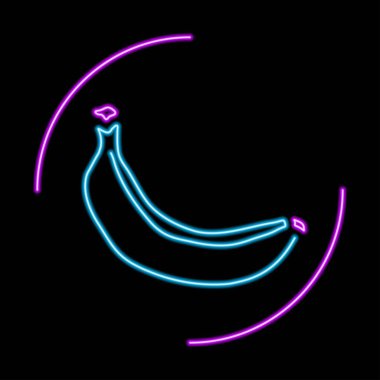 Muz neon levhası, modern parlayan pankart tasarımı, renkli modern tasarım eğilimi siyah arka planda. Vektör illüstrasyonu.