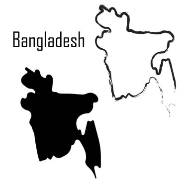 Bangladeş haritası, siyah ve beyaz vektör illüstrasyonu.