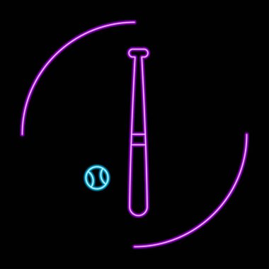 Beyzbol neon levhası, modern parlayan pankart tasarımı, renkli modern tasarım eğilimi siyah arka planda. Vektör illüstrasyonu.