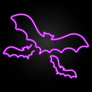 Bat neon tabela, modern parlayan pankart tasarımı, renkli modern tasarım eğilimi siyah arka planda. Vektör illüstrasyonu.