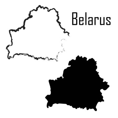 Belarus haritası, siyah ve beyaz vektör çizimi.