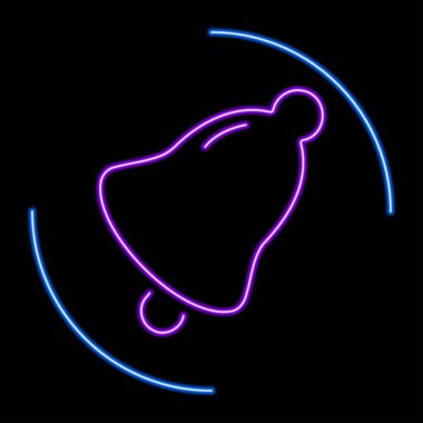 Çan neon ışığı, modern parlayan pankart tasarımı, siyah arkaplanda renkli modern tasarım trendi. Vektör illüstrasyonu.