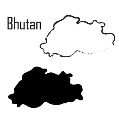 Bhutan haritası siyah ve beyaz vektör illüstrasyonu.