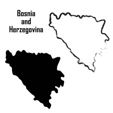Bosna-Hersek haritası siyah-beyaz vektör çizimi.