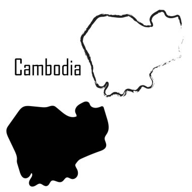 Kamboçya haritası siyah beyaz vektör illüstrasyonu.