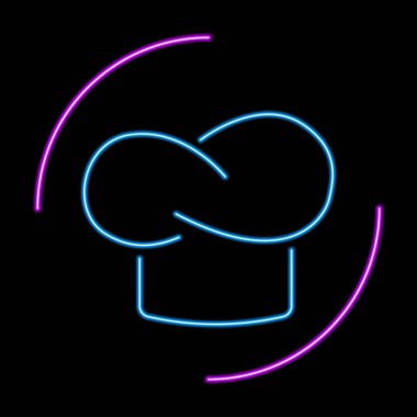 Şef şapkalı neon tabela, modern parlayan pankart tasarımı, siyah arka planda renkli modern tasarım trendi. Vektör illüstrasyonu.