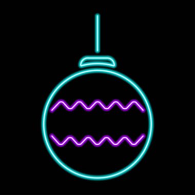 Noel topu neon ışığı tabelası, modern parlayan pankart tasarımı, siyah arka planda renkli modern tasarım trendi. Vektör illüstrasyonu.