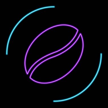 Kahve çekirdeği neon levhası, modern parlayan pankart tasarımı, siyah arka planda renkli modern tasarım trendi. Vektör illüstrasyonu.