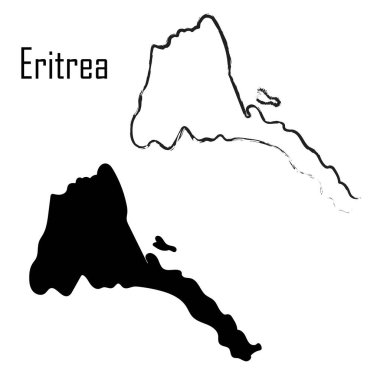 Eritre haritası, siyah ve beyaz vektör çizimi.