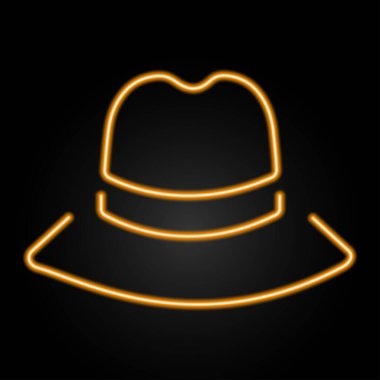 Şapka neon işareti, modern parlayan pankart tasarımı, renkli modern tasarım eğilimi siyah arka planda. Vektör illüstrasyonu.