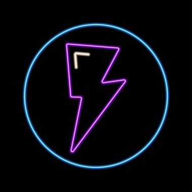 Şimşek neon ışığı, modern parlayan pankart tasarımı, siyah arkaplanda renkli modern tasarım trendi. Vektör illüstrasyonu.