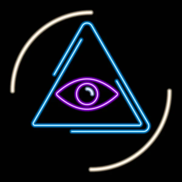 All Seeing Symbol Pyramid Eyes Segno Neon Moderno Banner Incandescente — Vettoriale Stock