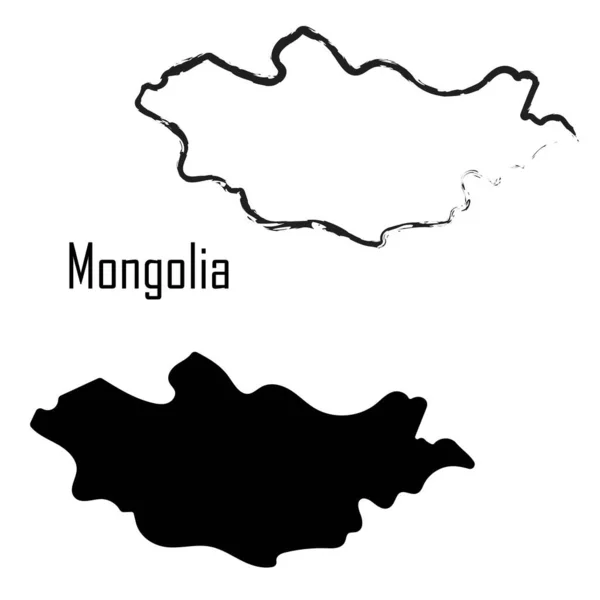 Mongolia Mapa Negro Blanco Vector Ilustración — Archivo Imágenes Vectoriales