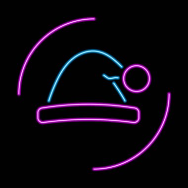 Noel Baba şapkalı neon tabela, modern parlak pankart tasarımı, renkli modern tasarım eğilimi siyah arka planda. Vektör illüstrasyonu.