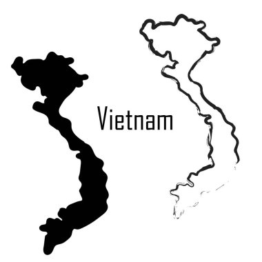 Vietnam haritası siyah ve beyaz vektör çizimi.