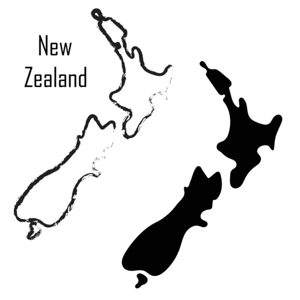 New Zealand Map Black White Vector Illustration — стоковий вектор