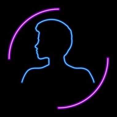 Siluet kız neon tabela, modern parlayan pankart tasarımı, renkli modern tasarım trend. Vektör illüstrasyonu.