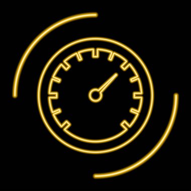 Hız göstergesi neon ışığı, modern parlayan pankart tasarımı, renkli modern tasarım eğilimi. Vektör illüstrasyonu.