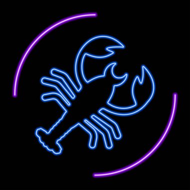Yengeç burcu işareti neon, modern parlayan pankart tasarımı, renkli modern tasarım trend. Vektör illüstrasyonu.