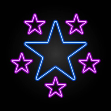 Yıldızlar neon ışığı, modern parlayan pankart tasarımı, renkli modern tasarım eğilimi. Vektör illüstrasyonu.