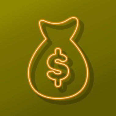 Para çantası neon işareti, modern parlayan pankart tasarımı, renkli modern tasarım trendleri. Vektör illüstrasyonu.