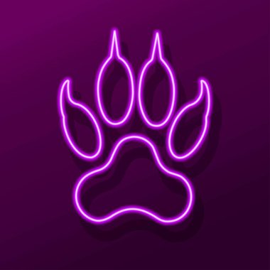 Paw print neon işareti, modern parlayan pankart tasarımı, renkli modern tasarım trendleri. Vektör illüstrasyonu.