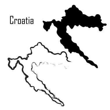 Hırvatistan siyah-beyaz vektör illüstrasyonunun haritasını çıkardı.