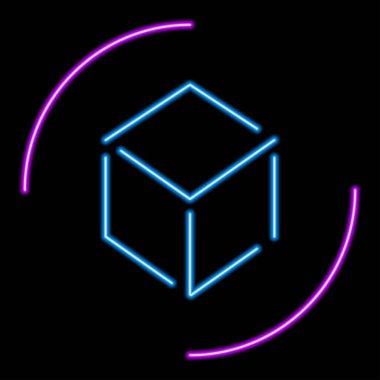 Küp neon tabela, modern parlayan pankart tasarımı, renkli modern tasarım trendleri. Vektör illüstrasyonu.