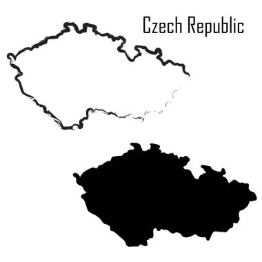 Çek Cumhuriyeti haritası siyah beyaz vektör illüstrasyonu.