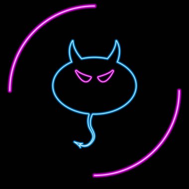 Şeytan neon işareti, modern parlayan pankart tasarımı, renkli modern tasarım trendleri. Vektör illüstrasyonu.