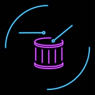 Davul neon işareti, modern parlayan pankart tasarımı, renkli modern tasarım trendleri. Vektör illüstrasyonu.