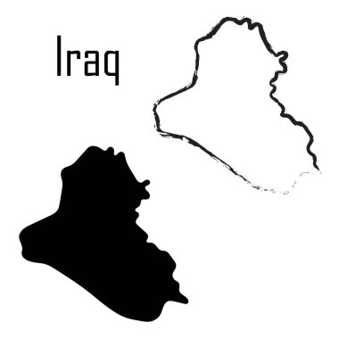 Irak haritası siyah beyaz vektör illüstrasyonu.
